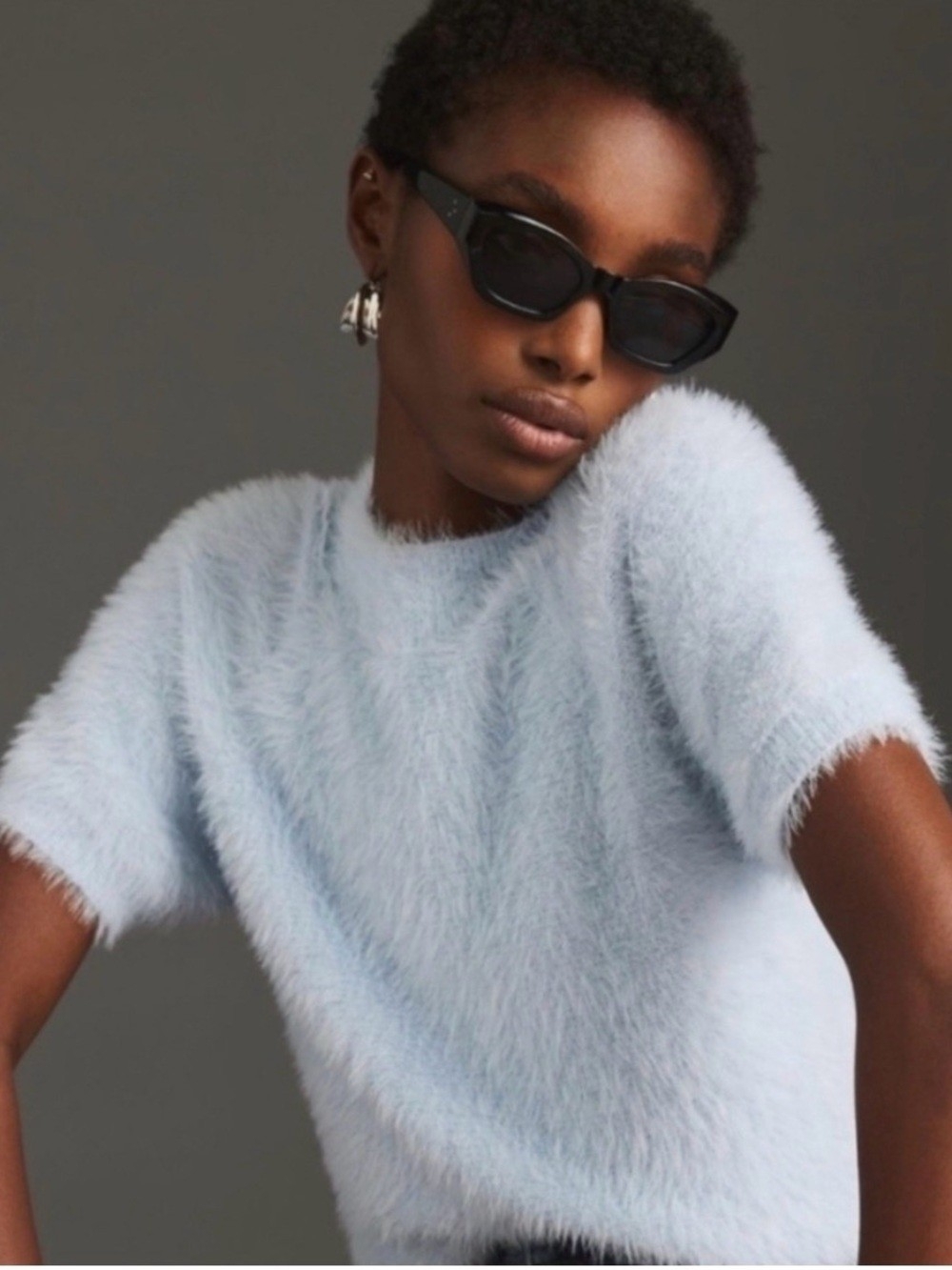 Anthropologie Pilcro Eyelash Short-Sleeve Sweater Light Blue Medium